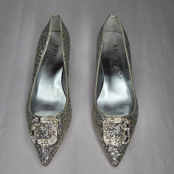Kate Spade Shoes - NWT Kate Spade Women's Buckle Up Glitter Flats Gold Silver